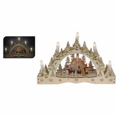 Houten kaarsenbrug met dorpje 35 cm