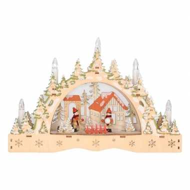 Houten kaarsenbrug met huisje 35 cm