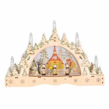 Houten kaarsenbrug met kerkje 35 cm