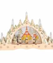 Houten kaarsenbrug met kerkje 35 cm